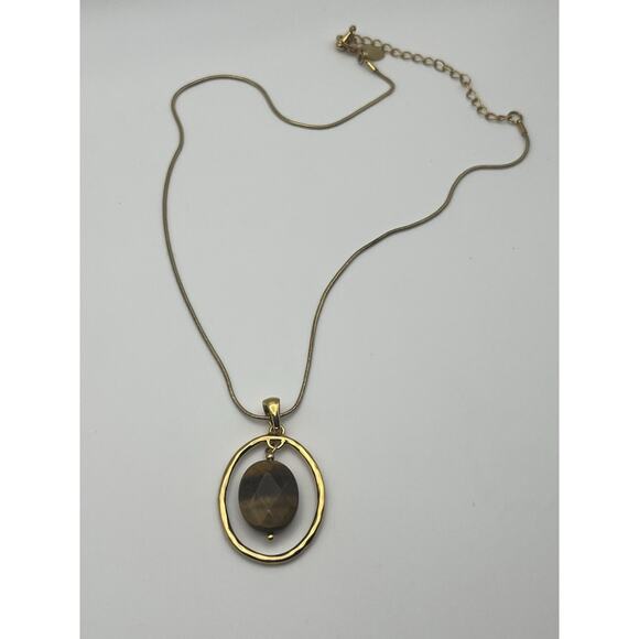 Lia Sophia Tuscan Tiger's Eye Pendant Necklace Brown and Gold Tone - Picture 2 of 7